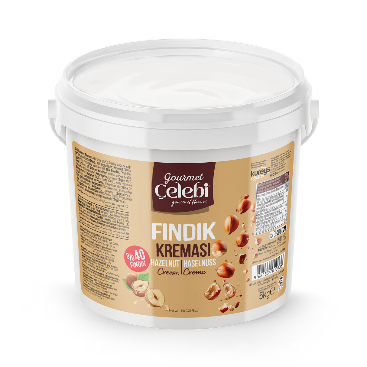 Celebiogullari Professional Hazelnut Cream (40% Hazelnut) - 500g, 1kg & 5kg Buckets