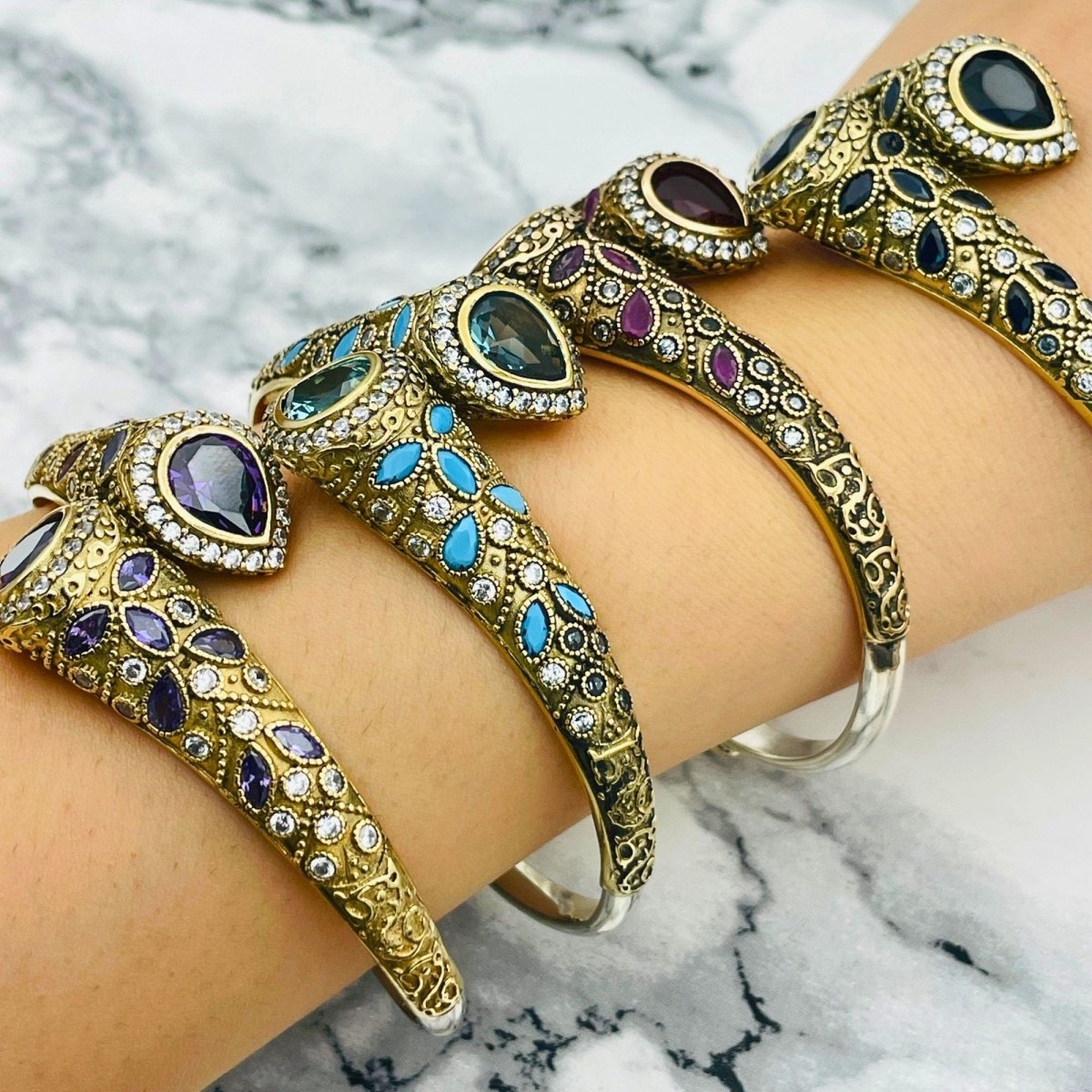 Istanbul Jewelry | Handmade Sapphire Drop Ottoman Silver Bracelet - TryAladdin