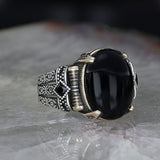 Tesbihevim | Chain Series Men's Silver Ring with Onyx Stone - TryAladdin