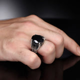 Tesbihevim | Chain Series Men's Silver Ring with Zircon Stone - TryAladdin