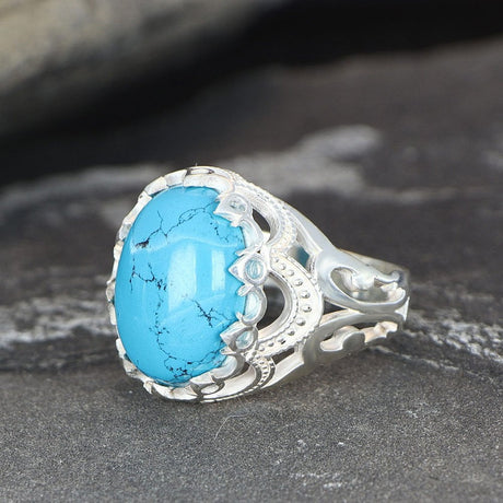 Tesbihevim | Men's Silver Ring with Turquoise Stone - TryAladdin