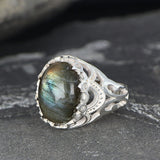 Tesbihevim | Men's Silver Ring with Labradorite Stone - TryAladdin