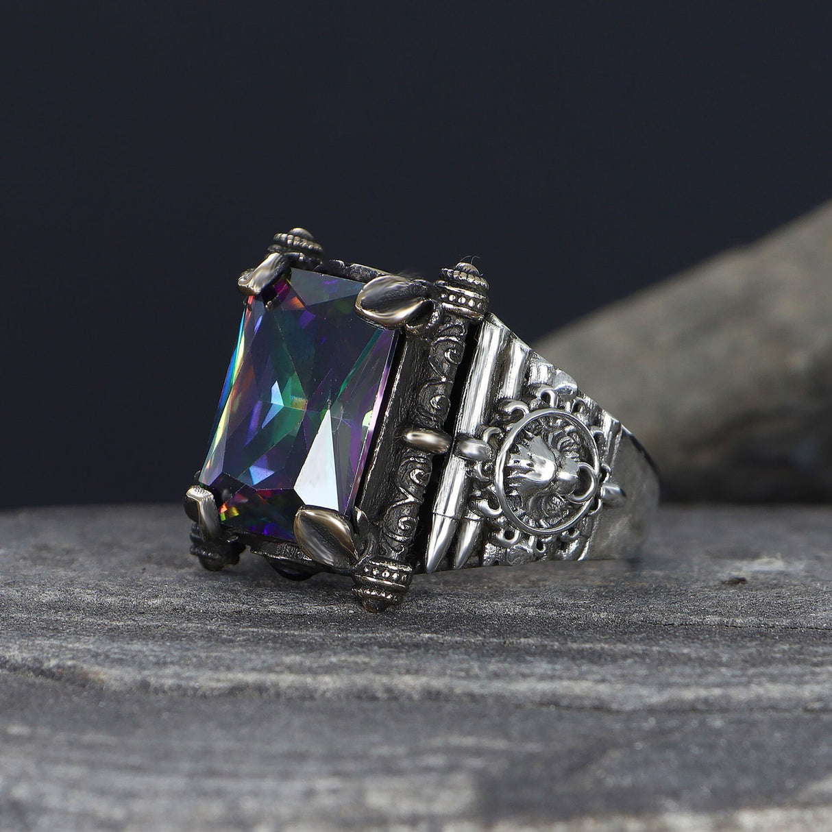 Tesbihevim | Men's Silver Ring with Mystic Topaz Stone - TryAladdin