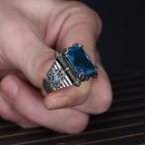 Tesbihevim | Men's Silver Ring with Aqua Marin Stone - TryAladdin