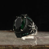 Tesbihevim | Men's Silver Ring with Green Zircon Stone - TryAladdin