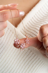 Nereze | Sparkling Model Pink Stone 3 - Piece Flower Necklace - TryAladdin