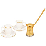 Acar | Porcelain Turkish Coffee Set of Two + Coffee Pot - Charisma - Gold - TryAladdin