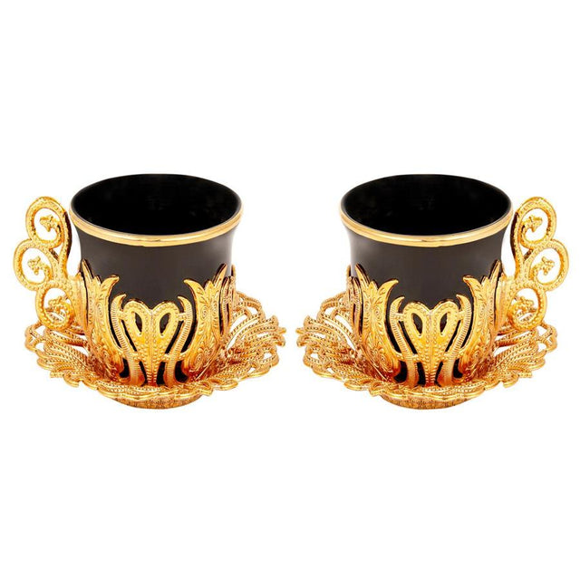 Acar | Turkish Coffee Set of Two - Tulip - Black - Gold - TryAladdin