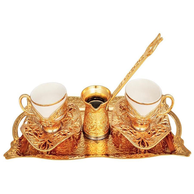 Acar | Turkish Coffee Set of Two With Tray + Coffee Pot - Gilded - Gold - TryAladdin