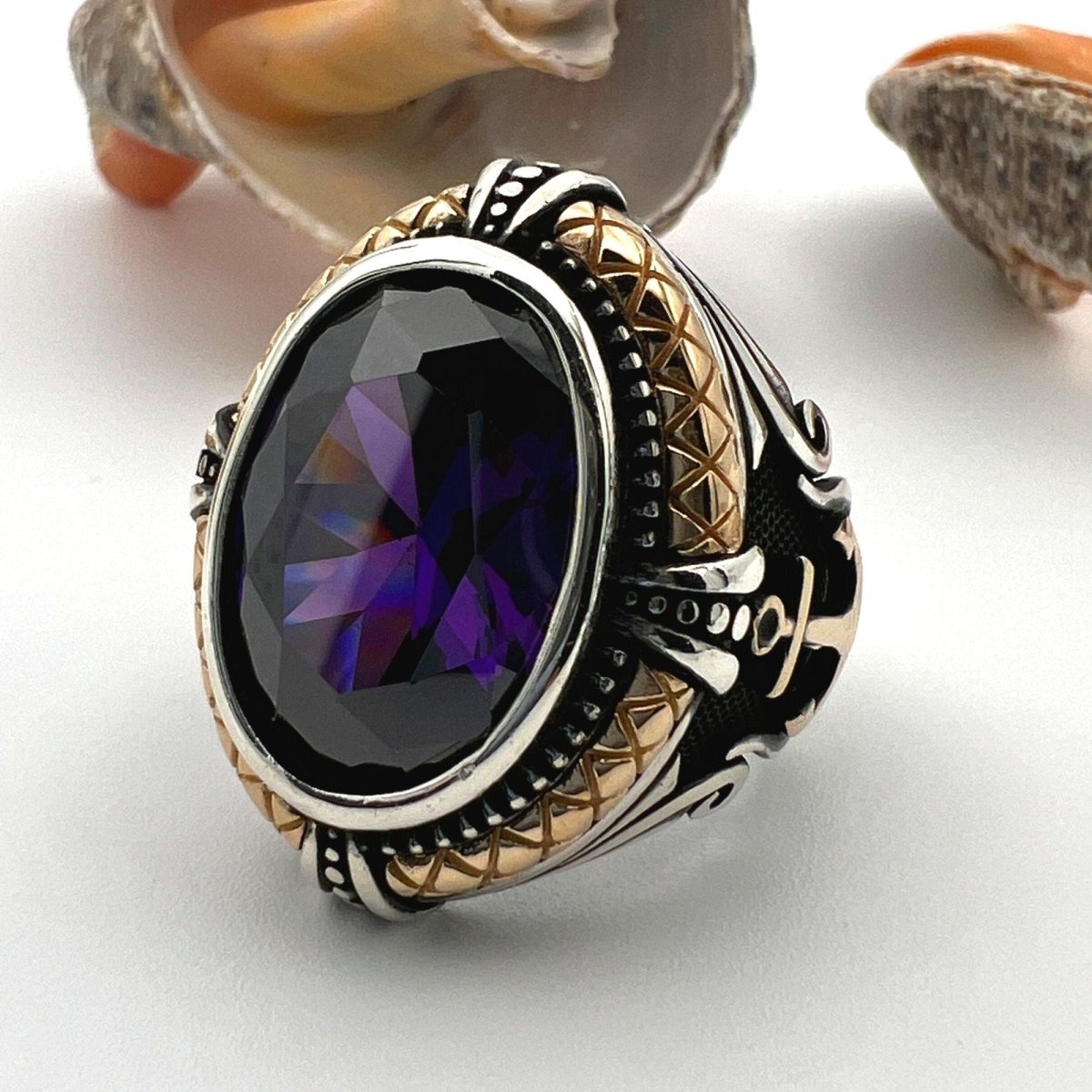 Amethyst Stone Men's Anchor Ring - TryAladdin