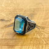 Aquamarine Stone Silver Ring - TryAladdin