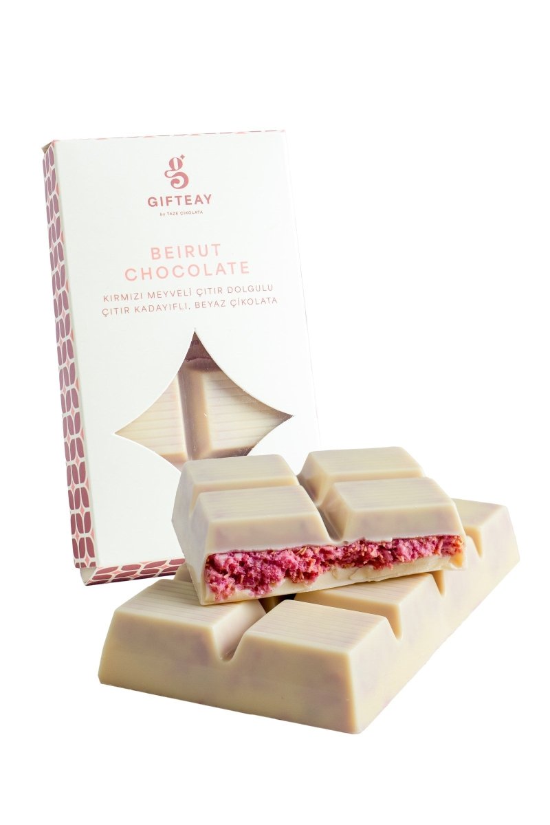 Beirut Chocolate: White Chocolate with Crispy Kadayif and Red Berry Filling - TryAladdin