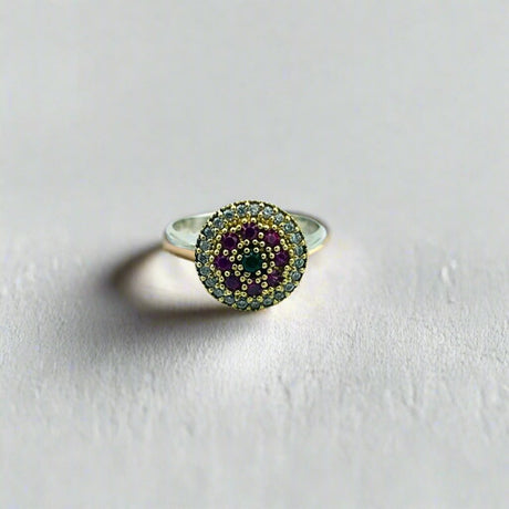 Istanbul Jewelry | Ruby and Emerald Turkish Design Ottoman Handmade Silver Ring - TryAladdin