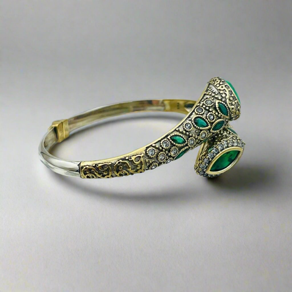 Istanbul Jewelry | Handmade Emerald Stone Ottoman Silver Bracelet - TryAladdin