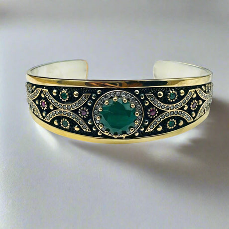 Istanbul Jewelry | Paraiba Ottoman Style Adjustable Cuff Handmade Silver Bracelet - TryAladdin