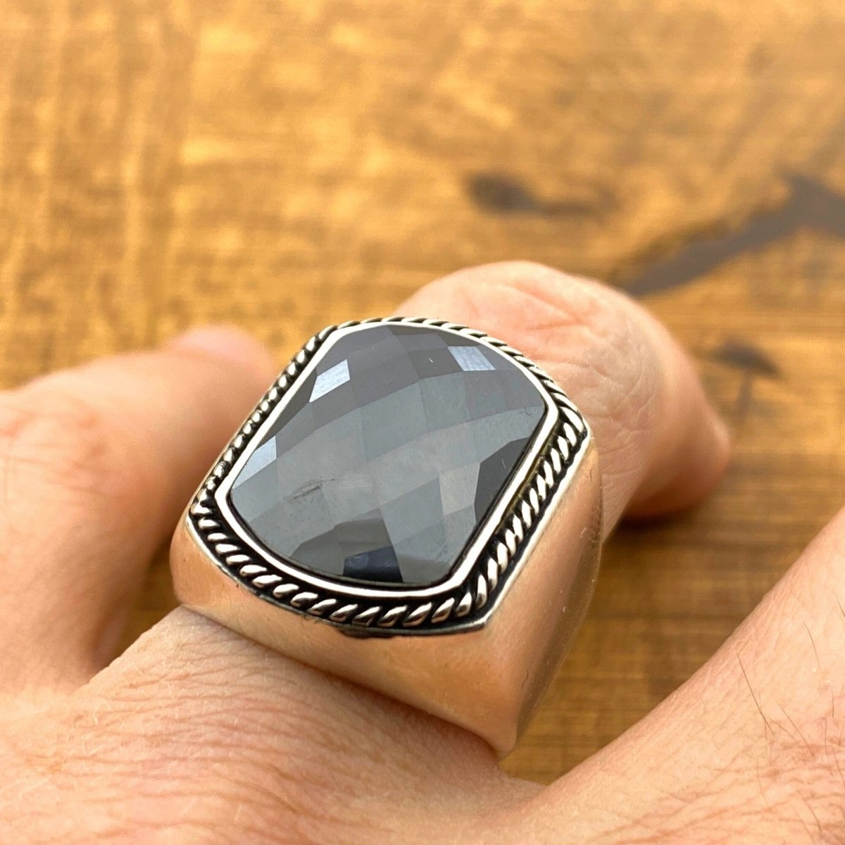 Black Zircon Gemstone Ring Men's Jewelry - TryAladdin