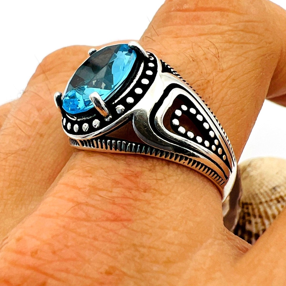 Blue Aquamarine Stone Men's Ring - TryAladdin