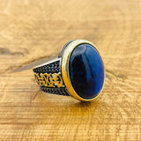 Blue Lapis Lazuli Signet Silver Ring - TryAladdin