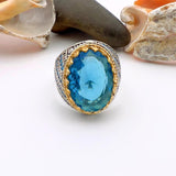 Blue Oval Aquamarine Stone Men's Ring - TryAladdin