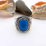 Blue Oval Sapphire Stone Men's Silver Ring - TryAladdin