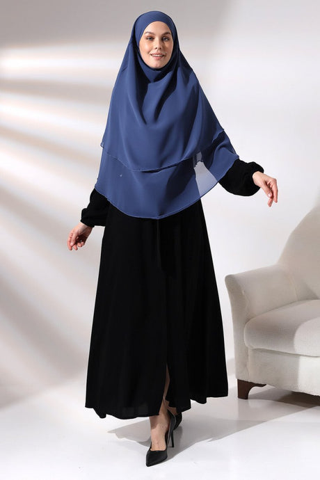 Blue Three Layer Veiled Short Chiffon Hijab Souffle Scarf - TryAladdin