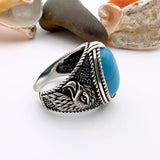 Blue Turquoise Oval Stone Silver Ring - TryAladdin