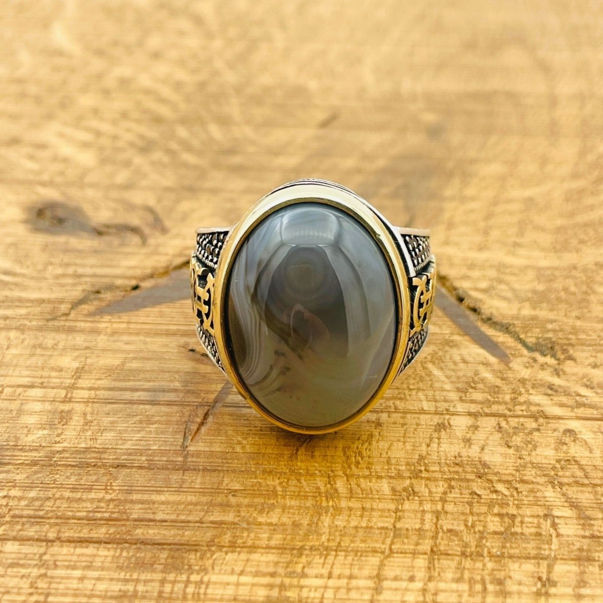 Brown Agate Silver Ring for Men - TryAladdin