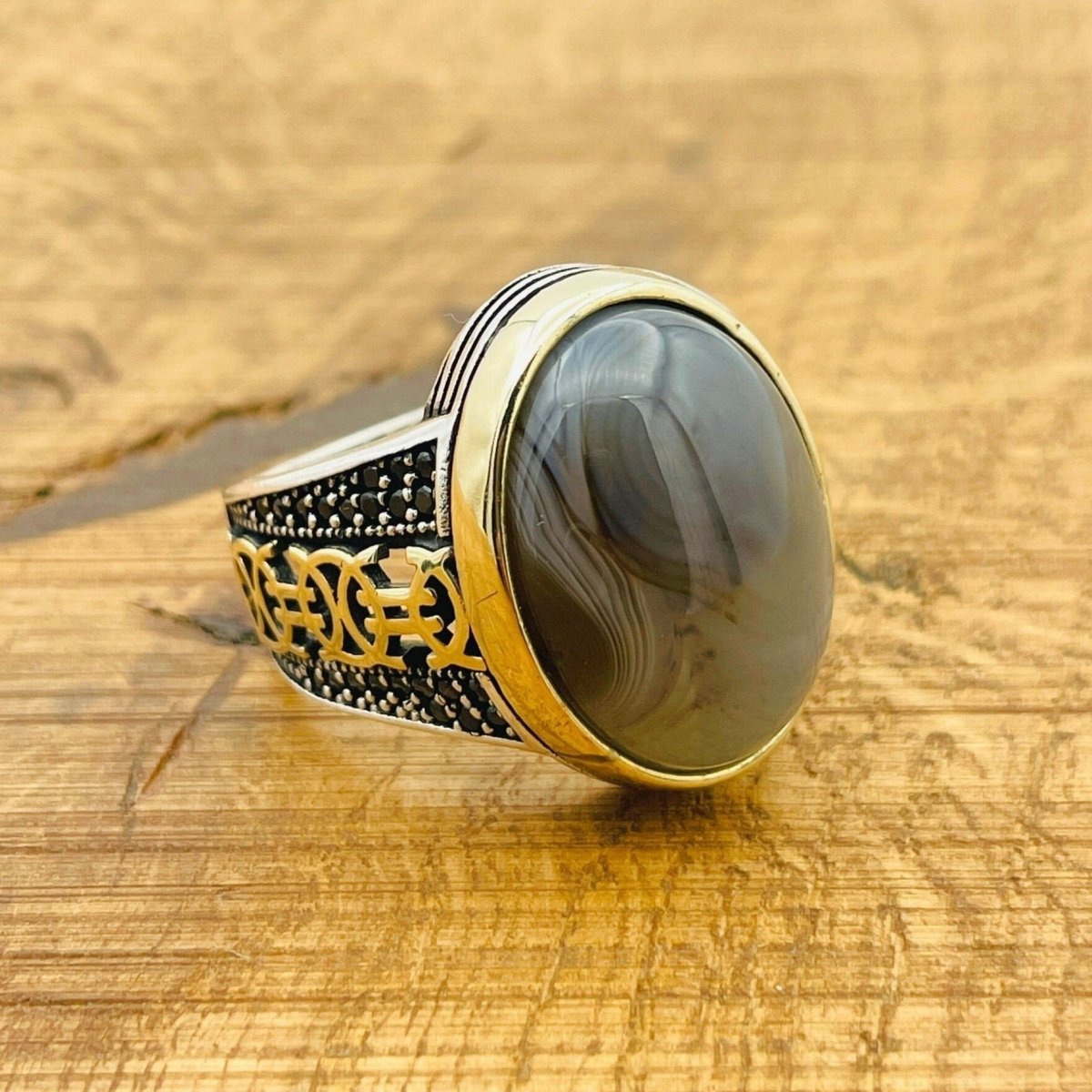 Brown Agate Silver Ring for Men - TryAladdin