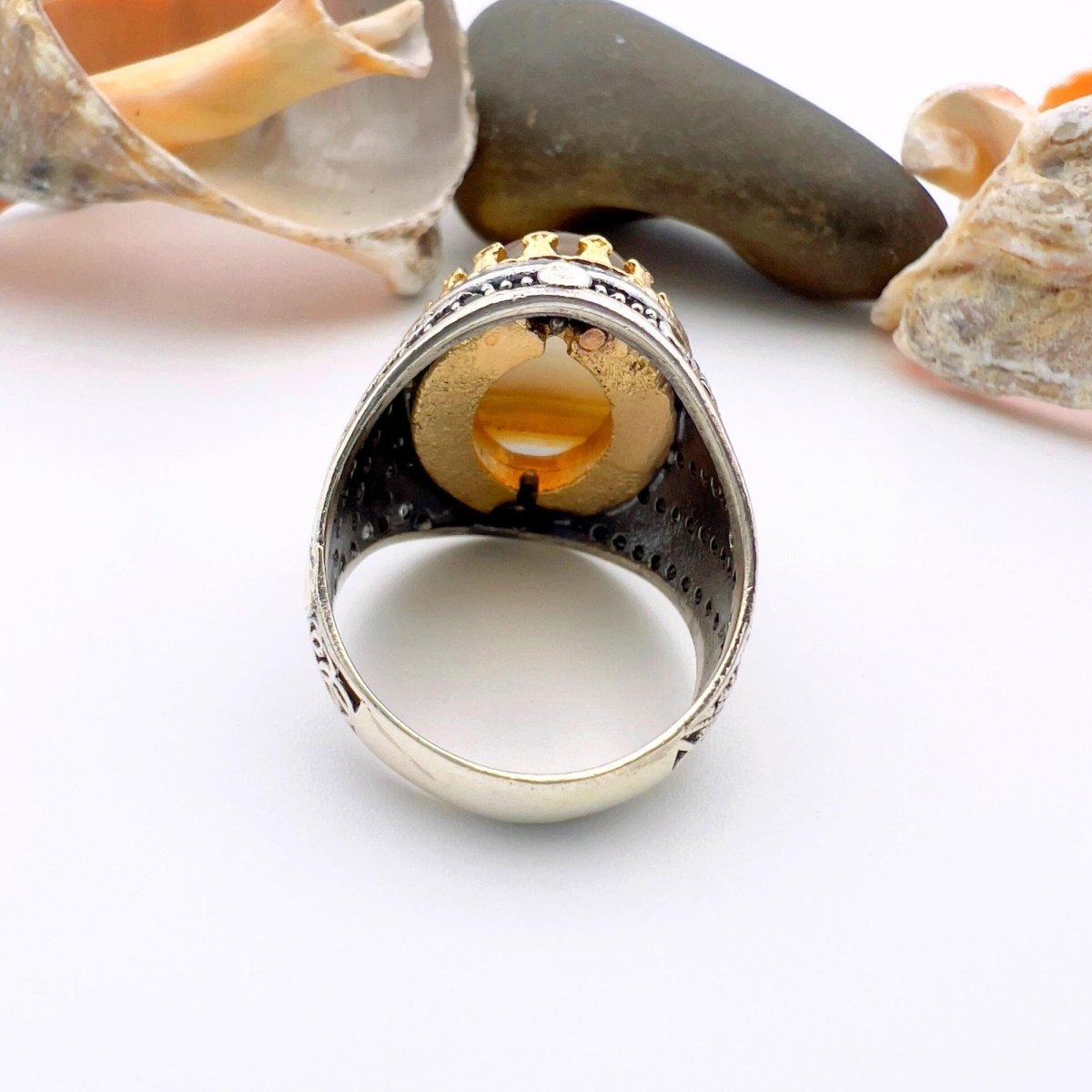 Brown Oval Agate Stone Men's Ring - TryAladdin