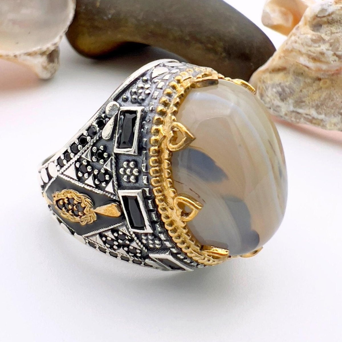 Brown Topaz Agate Stone Men's Ring - TryAladdin