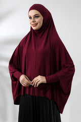 Burgundy Ready to Wear Practical Hijab Sleeve Combed Cotton Souffle Scarf Hijab - TryAladdin