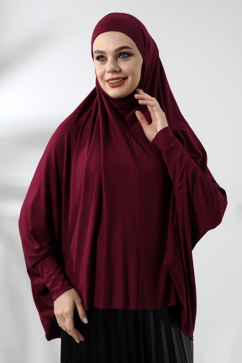 Burgundy Ready to Wear Practical Hijab Sleeve Combed Cotton Souffle Scarf Hijab - TryAladdin