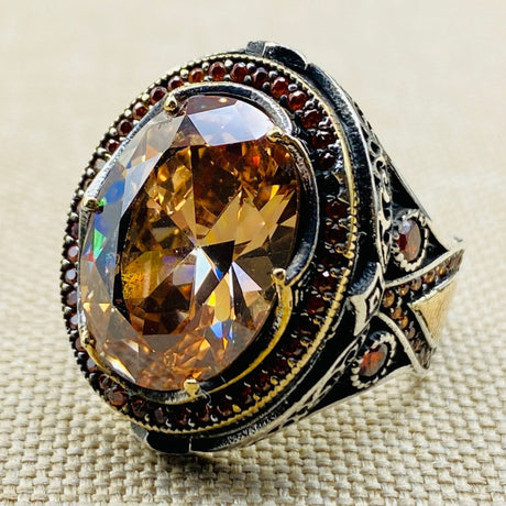 Champagne Citrine Men's Silver Ring - TryAladdin