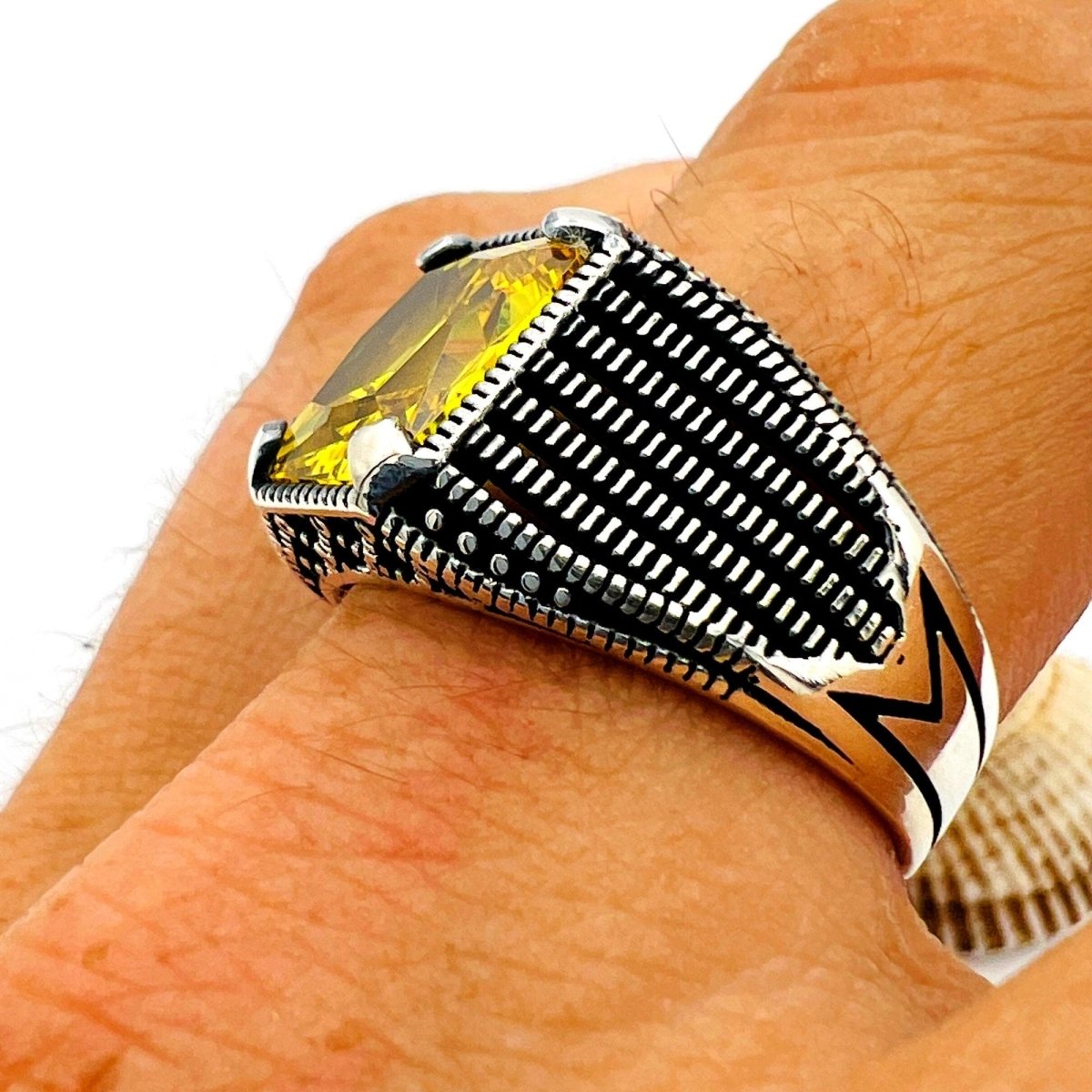 Citrine Silver Men's Ring - TryAladdin