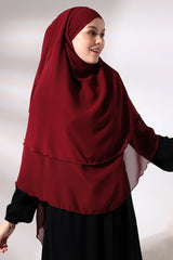 Claret Red Three Layer Veiled Short Chiffon Hijab Souffle Scarf - TryAladdin