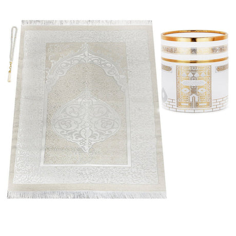 Cylender Boxed Prayer Rug Set,White - TryAladdin