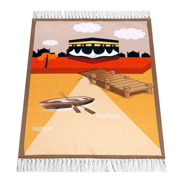 Digital Printed Children's Prayer Rug - with Boat and Kaaba Details - TryAladdin