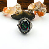 Exquisite Men's Mystic Topaz Oval Stone Silver Ring - TryAladdin