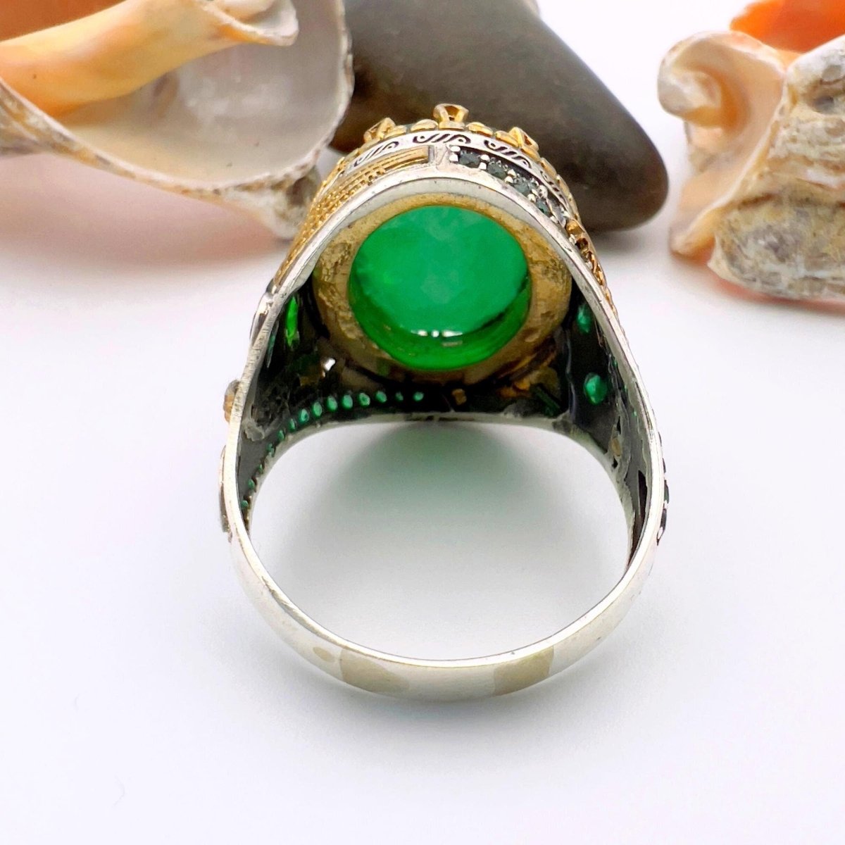 Green Oval Tourmaline Stone Men's Ring - TryAladdin