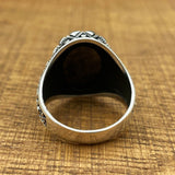 Handmade Men's Oval Black Zircon Silver Ring - TryAladdin