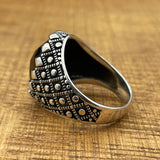 Handmade Men's Oval Black Zircon Silver Ring - TryAladdin