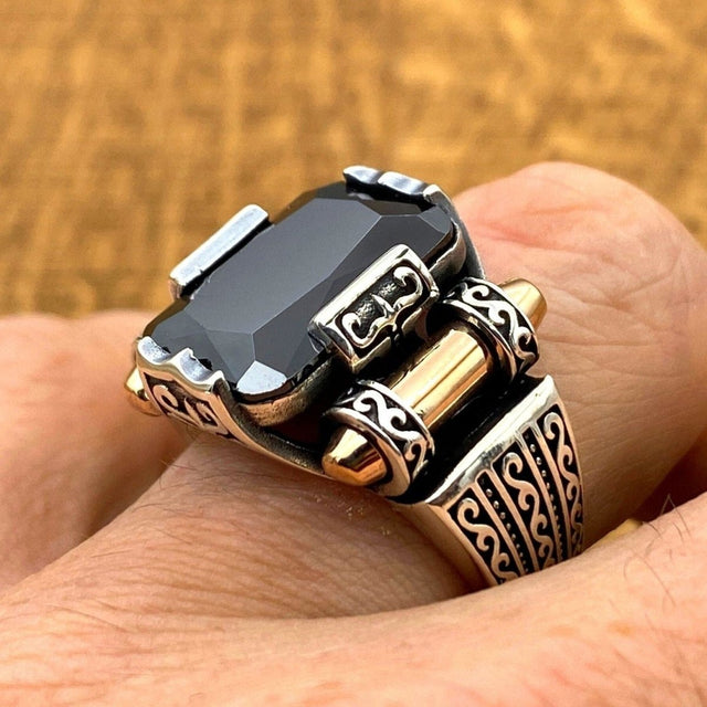 Handmade Men's Turkish Black Onyx Silver Ring - TryAladdin