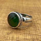 Handmade Minimalist Oval Green Zircon Silver Ring - TryAladdin