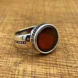 Handmade Minimalist Oval Red Agate Silver Ring - TryAladdin