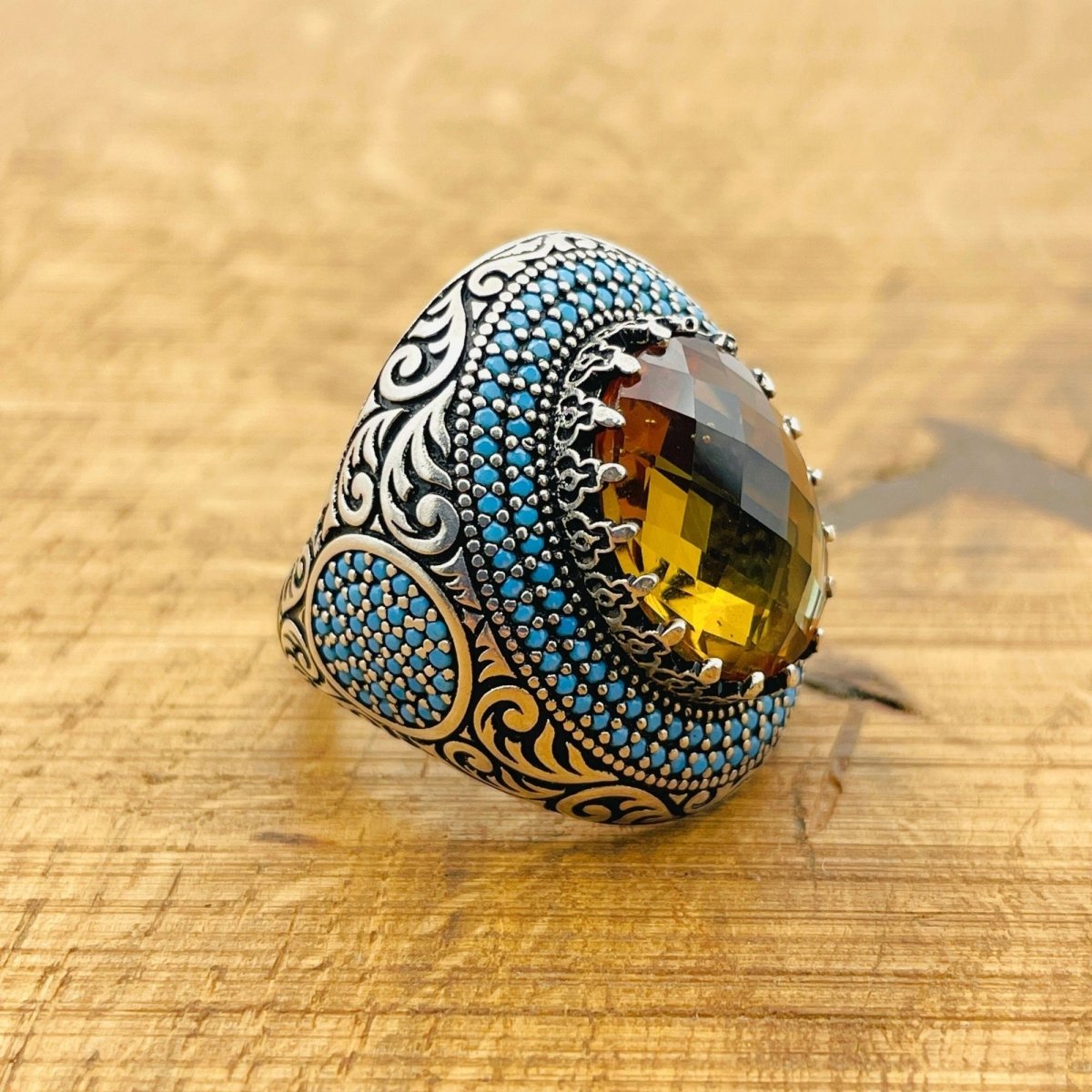 Handmade Ottoman Multi - Color Zultanite Stone Men's Ring - TryAladdin