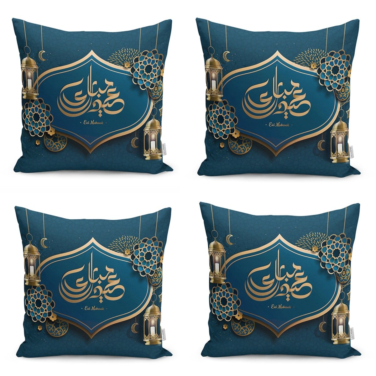 Happy Holidays with Arabic Motif Digital Printed Runner and Cushion Pillow Cover Set - TryAladdin