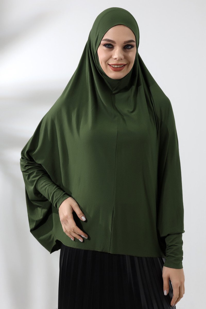 Khaki Ready to Wear Practical Hijab Sleeve Combed Cotton Souffle Scarf Hijab - TryAladdin