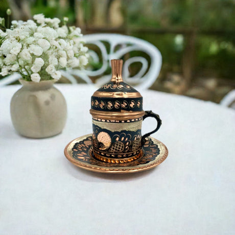 Lavina | Copper Turkish Coffee Cup with Lid Erzincan Design - TryAladdin