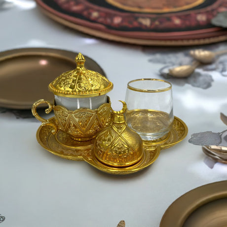 Lavina | Turkish Coffee Cup Set 3 Pieces Gold Color - TryAladdin