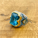 Men's Aquamarine Silver Ring - TryAladdin